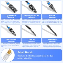 ANRUI Pack of 6 Nail Cutter Attachments, 2.35 mm Universal Shank Size Tungsten Carbide Bits for Nail Cutter, Cutter Attachments, Grinding Heads for Acrylic Nails, Gel Nails, Cuticle, Manicure Pedicure