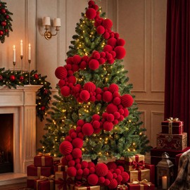 12ft Large Velvet Christmas Ball Garland Ornament, Red