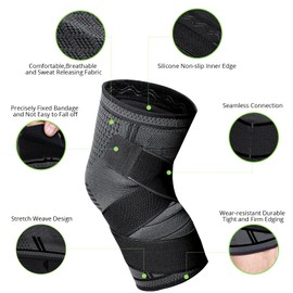 MILAIUN Knee Support, Pack of 2 Sports Knee Support for Men and Women, Non-Slip Breathable Unisex Knee Orthosis for Outdoor Sports or Strength Exercises (Black-L)