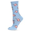 MeMoi Women's Flying Pigs Rayon Crew Socks Light Blue 9-11