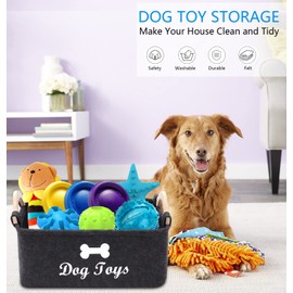 Morezi Felt pet Toy Box and Dog Toy Box Storage Basket Chest Organizer - Perfect for organizing pet Toys, Blankets, leashes and Food - Dog Toy - Dark Grey