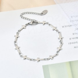 TassadarGlory Cross Charm Bracelets for Women-Silver Sideways Cross God Blessed Bracelet Christian Jewelry Baptism Gift Bracelets for Women, Adjustable 6.3 to 8.3 Inches