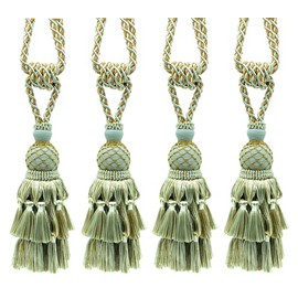DÉCOPRO Lavish Large Curtain & Drapery, Hand Crafted Tassel Tieback, Tassel Length 11" (27.5cm), 34" (86cm) # TBIL1, Golden Ice Blue #403 (Light Blue, Yellow Gold, White Ivory) Set of 4