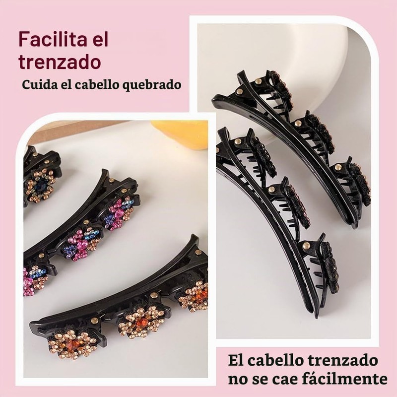 Pasadores de Pelo Trenzados con Cristales Brillantes – 4 Piezas