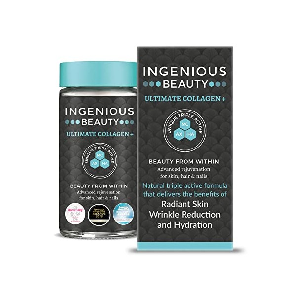 Ingenious Beauty Ultimate Collagen+ Second Generation 90 Marine Collagen Supplement Capsules, Reduces Fine Lines & Wrinkles, Anti Wrinkle Supplement, 30 Day Supply 90 Capsules