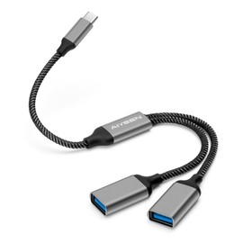 AIYEEN USB C Male to 2 USB Female Splitter Cable Adapter, Dual USB-A Port Hub for Data Transfer/Charging, Extra Extender Data Split Power Cord Extension for Car/Laptop/Mac/PC (Grey)