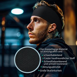 Sports Headbands for Men and Women, Antibacterial Sweatband Forehead, Elastic Non-Slip Hair Band for Jogging, Running, Fitness, Yoga, Cycling, Basketball (2 Black + Grey + Blue)