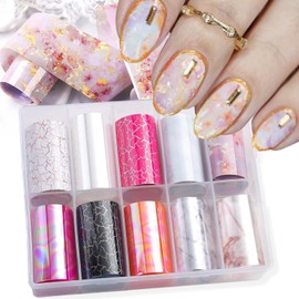 MOLILON 10 Rolls Neon Nail Foil Transfer Stickers, Holographic Nail Art Foil Stickers, Acrylic Nails Decals, Iridescent Nails Foils Sticker Design for Nail Salons & DIY Manicure Decoration