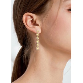 KristLand Women's Earrings Silver 925 Long Tassels Glitter Round Cubic Zirconia Drop Earrings Hanging Stud Earrings Comes in Jewellery Gift Box, Sterling Silver, Cubic Zirconia