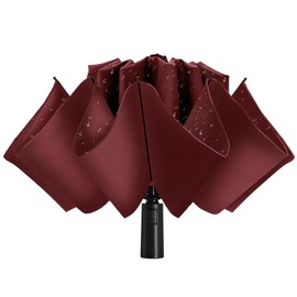 ACEIken Umbrella Reverse Close Folding Windproof Travel Umbrella - Compact and Portable for Easy Carrying with Auto Open-Close - for Men and Women - Burgundy