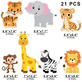 Zoo Animals Cutouts Safari Jungle Cardboard for Baby Shower Birthday Party Bulletin Board 21 Count