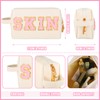 3 Pcs Preppy Clear Makeup Bags Chenille Letter Patch Pouch