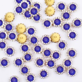 50Pcs Rhinestone Buttons Embellishments Sew On Crystal Rhinestones Flatback Beads Buttons with Diamond,Royal Blue