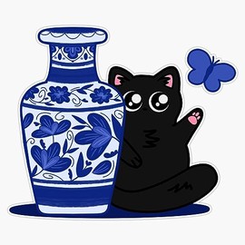 Black Cat Reaching for Butterfly Bumper Sticker Vinyl Decal 5"