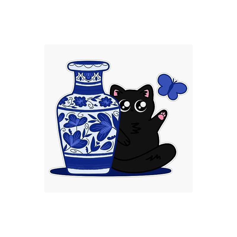 Black Cat Reaching for Butterfly Bumper Sticker Vinyl Decal 5"