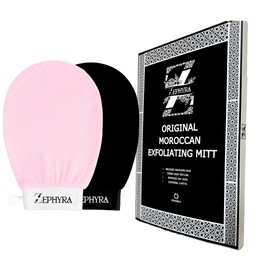 Generic Duo Pack Original Kessa Exfoliating Gloves - Black & Pink - Dead Skin Remover, Ideal for Spray Tan Removal & Keratosis Pilaris - Exfoliating Mitts Body Scrubber 100% Viscose Fiber(2 Pcs)