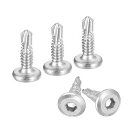sourcing map 150Pcs Hex Socket Self Tapping Screws, #10 x 3/4" 410 Stainless Steel Flat Head Sheet Metal Drilling Screws, Silver