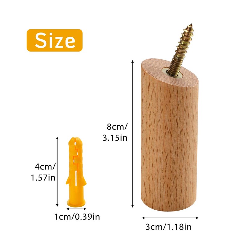 PROVO Pack of 6 Wooden Coat Hooks Natural Wall Mounted