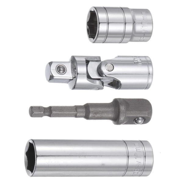 TA-VIGOR Steckschlüssel-Zubehör-Set, 17-mm-Antrieb, flache und tiefe Stecknüsse, Universalgelenke und 1/4-Zoll-Sechskantschaft,