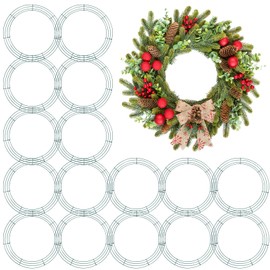 Hotop 16 Pieces Wire Wreath Frame Green Christmas Metal Round Wire Wreath Making Rings Green for DIY New Year Valentines Decoration(14 Inch)