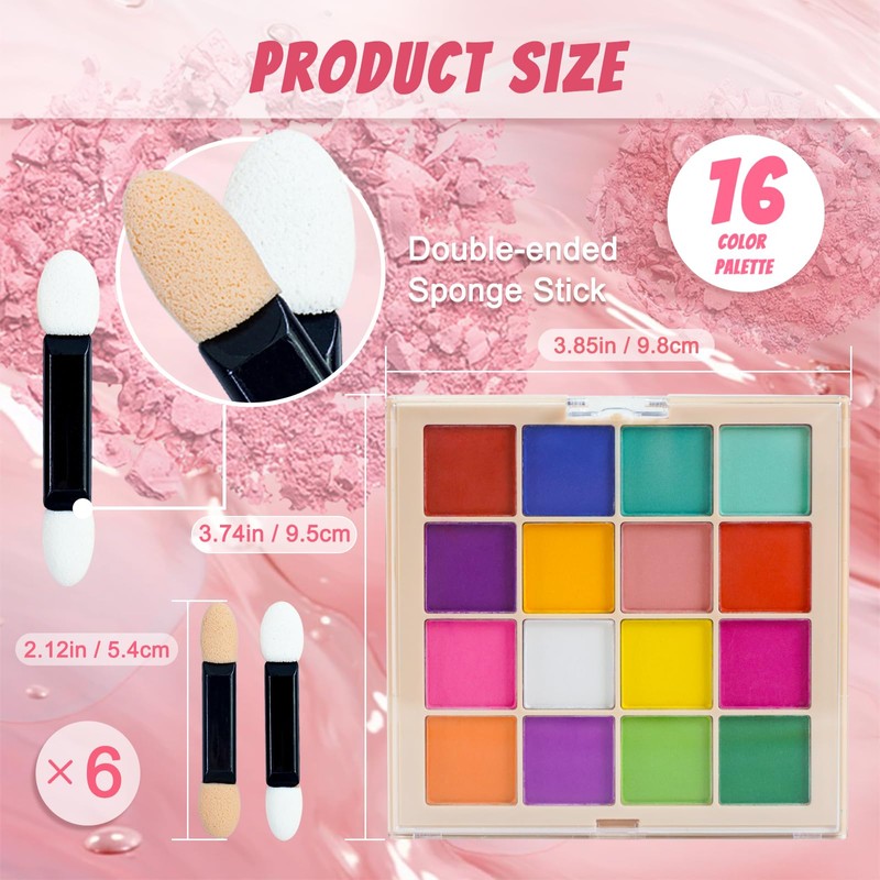 MKNZOME Nail Pigment Powder Palette, 16 Colors Solid Pigment Powder