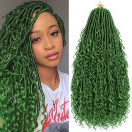 18Inch Goddess Locs Crochet Hair 7Packs Bohemian Goddess Faux Locs Crochet Hair Pre Looped Boho Soft Locs Synthetic Braids Hair Extensions for Women (Dark Green#, 18 Inch)
