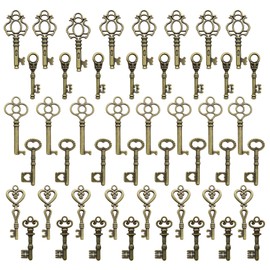 Salome Idea Skeleton Key Charm Set in Antique Bronze (48 Charms) 6 Styles - Vintage Style Key Charms (Bronze Color)
