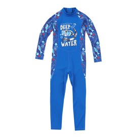 Hiheart Boys Girls Back Zipper One Piece Swimsuit UV Protection Full Body Rash Guard Bathing Suit Jellyfish-Blue 4T