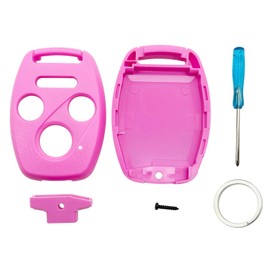 Keyless Entry Key Fob Shell Case Fit for Honda 2003-2012 Accord / 2006-2013 Civic EX / 2009-2015 Pilot /2005-2006 CR-V No Cutting or Programing Required (4 Buttons Pink)