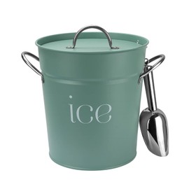 3Qt Green Galvanized Ice Bucket with Lid, Scoop & Handles - Ideal for Cocktails, Parties, BBQs, Wine & Champagne. Double-Layer Insulated Outer & Galvanized Inner Layer, Perfect for Home & Outdoor Use