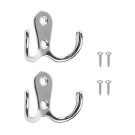 Yesmin 2 Pcs Double Prong Robe Hooks, Dual Coat Hooks Wall Mounted Hanging Clothes for Bathroom Bedroom Door Wall Retro Metal Cloth Hanger Double Coat Hooks with 4 Screws (Sliver)