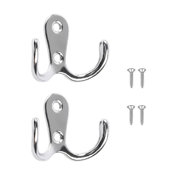 Yesmin 2 Pcs Double Prong Robe Hooks, Dual Coat Hooks