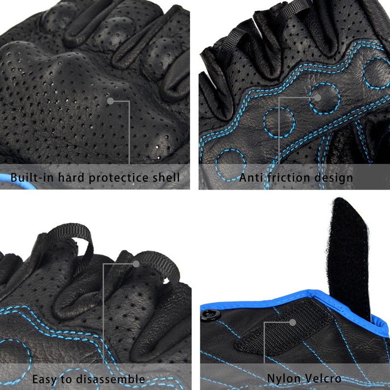 Harssidanzar Mens Motorcycle Gloves Leather Perforated Motorcycle Driving Gloves CM044EU,