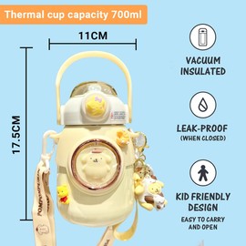 Woskailly Cute Stainless Steel Water Bottle, Straw Thermos Mug with Portable Stylish Perfect Sport Set, Vacuum Insulated Bottles 24.6oz (Yellow)