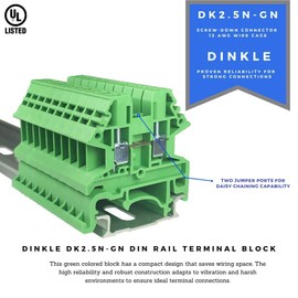 Dinkle Green DK2.5N-GN DIN Rail Terminal Block Screw Type UL 600V 20A 12-22AWG, Pack of 50