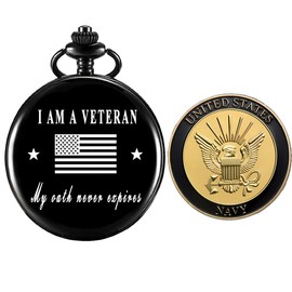 Jofanvin Gifts for Navy,Pocket Watch for Navy with Military ChanllengCoin,Best Veterans Day Gifts