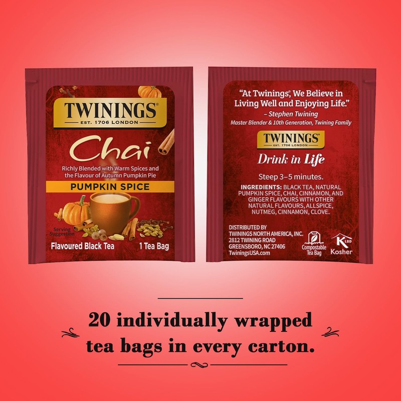 Twinings Pumpkin Spice Chai Tea, Caffeinated Black Tea Naturally Flavored