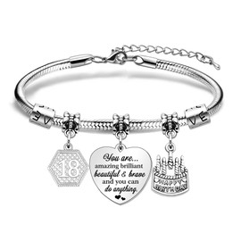 Girls Bracelet Happy Birthday Bracelet Birthday Gifts for Women Girls Charm Bracelet for Daughter Niece Girls Friends Sisters Granddaughter 18th Bracelet Gifts on Birthday Celebrate Gift (18th)