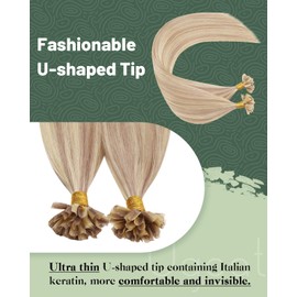 Ugeat Highlights Utip Hair Extensions Human Hair Ash Blonde With Light Blonde U Tip Hair Extensions Real Human Hair Blonde Ktip Human Hair Extensions for Women 20inch 50S 50G