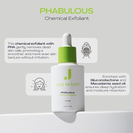 JESS BEAUTY- | Exfoliante químico PHAbulous | Cuidado de la piel para pieles sensibles Hidratación y protección antioxidante