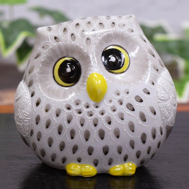 Owl Figurine Pottery Kutani Ware Owl White Sheng Black Feng