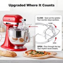Pouring Shield for KitchenAid 4.5-5 Qt Tilt-Head Stand Mixer, Fits for 4.5-5QT Bowl(Stainless Steel, Glass and Ceramic), Removable body with a flip-top feed hopper cover, KitchenAid Mixer Attachments