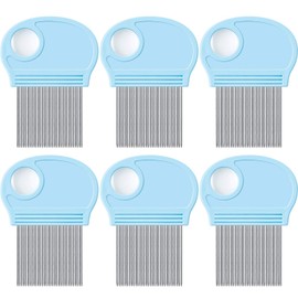 6 Pieces Head Lice Remover Nit Removal Hair Comb with Magnifier, Fine Metal Teeth Tool for Dogs Cats Pet Human Grooming and Removing Dandruff Flakes/Lice Eggs, Sky Blue