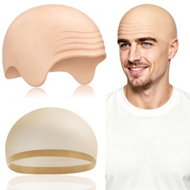 2 Pcs Halloween Bald Caps, Latex Makeup Caps with Bald Wigs, Wig Caps Cosplay Accessories for Adult Women Men Costume and Theme Party