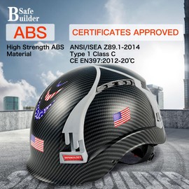 SAFEBUILDER SBD-H1 Safety Helmet for Engineering Hard Hat Vented Lightweight 6 Point Suspension Hardhats OSHA Construction Work Hard Hats ANSI Z89.1 (H1X Matte Black Hard Hat)