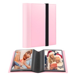 Small Photo Album 5x7 Holds 64 Photos Black Inner Page with Strong Elastic Band, 5x7 Mini Book Photo Pictures Album for Artwork, 5x7 Picture Storage, Kids Art Storage, Postcards, Drawings (Pink)