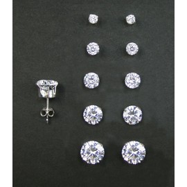 BoboLry Set of 5 Pairs (RD2mm, 3mm, 4mm, 5mm, and 6mm) 925 Sterling Silver Stud Earrings
