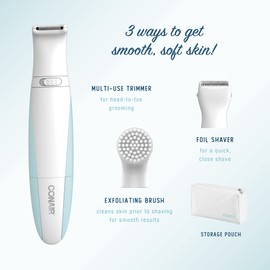 Conair Ladies All-In-One Personal Groomer, Trimmer, Foil Shaver for Women and Exfoliating Brush