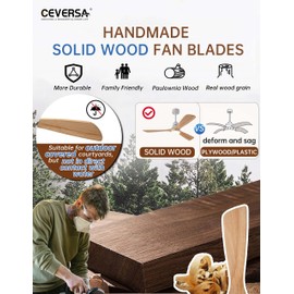 Ceversa 52 Inch Natural Wood Ceiling fans with Lights and Remote,3 Blades Wooden Modern Ceiling Fans,Dimmable Light,Noiseless Reversible DC Motor for Patio,Living Room,Outdoor,Indoor,Farmhouse