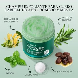 Champú exfoliante para el cuero cabelludo con romero, tratamiento para el cuero cabelludo con aceite de menta, tratamiento capilar para aclarar y elim